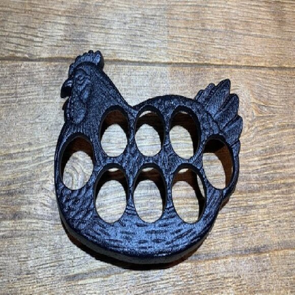Black Cast Iron Chicken Egg Holder 0731B - Picture 7 of 14